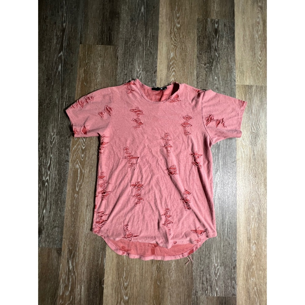 Rustic Dime T-Shirt Mens Large Pink Distressed Ripped Curved Hem Streetwear